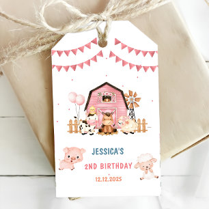 Pink Girl Farm Animals Birthday Party Gift Tags