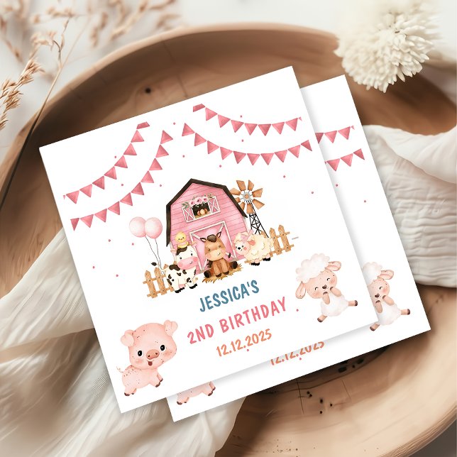 Pink Girl Farm Animals Birthday Party Napkins (Creator Uploaded)