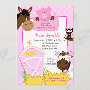 Pink Girl Farm Babies Baby Shower Invitation