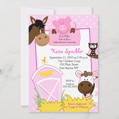 Pink Girl Farm Babies Baby Shower Invitation