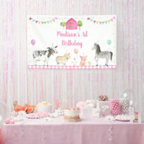 Pink Girl Farm Birthday Banner