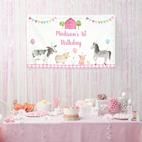 Pink Girl Farm Birthday Banner