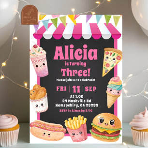 Pink Girl Fast Food Stall Theme Birthday Invitation