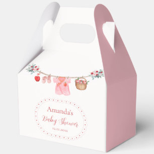 Pink Girl Floral Apple Clothesline Baby Shower Favor Boxes