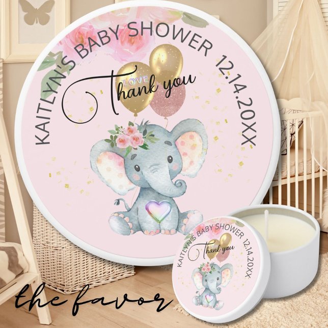 Pink Girl Floral Elephant Baby Shower Thank You  Mini Candle Favors (Creator Uploaded)