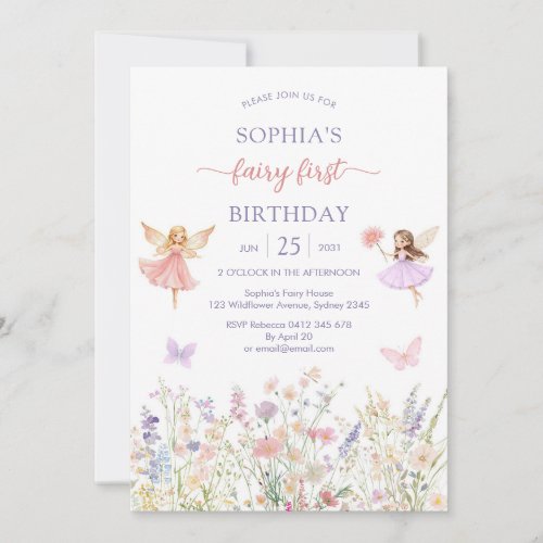 Pink Girl Floral Fairy First 1st Birthday