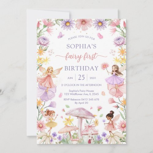 Pink Girl Floral Fairy First 1st Birthday