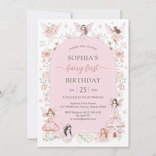 Pink Girl Floral Fairy First 1st Birthday