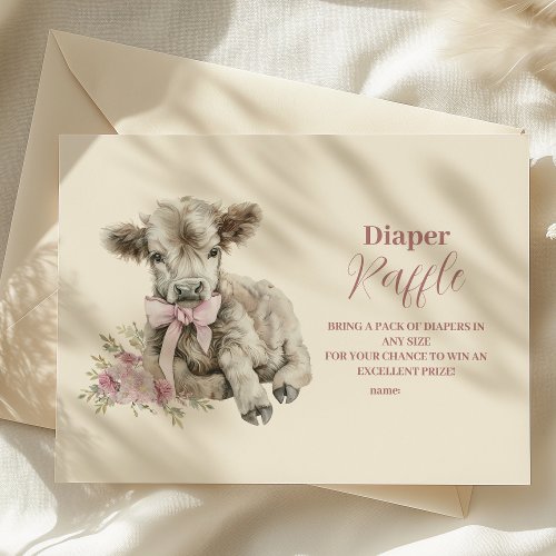 Pink Girl Floral Highland Cow Baby  Raffle Diapper Enclosure Card