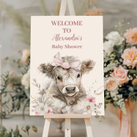 Pink Girl Floral Highland Cow Baby Shower 
