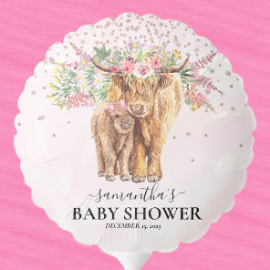 Pink Girl Floral Highland Cow Calf Baby Shower    Balloon