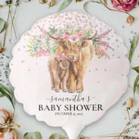 Pink Girl Floral Highland Cow Calf Baby Shower   