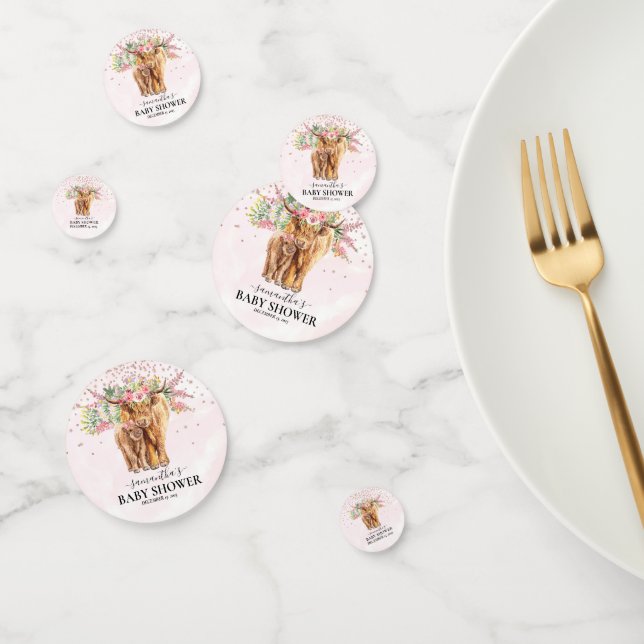 Pink Girl Floral Highland Cow Calf Baby Shower   Confetti (Group)