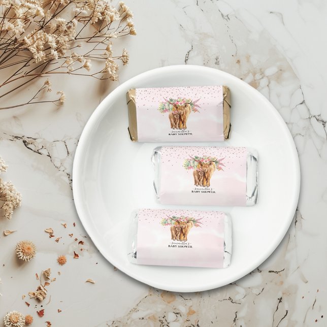 Pink Girl Floral Highland Cow Calf Baby Shower  Hershey's Miniatures (Creator Uploaded)