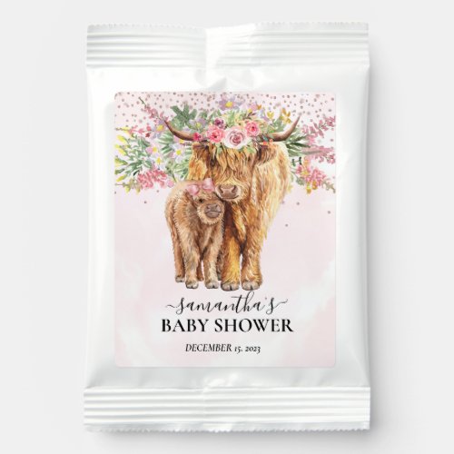 Pink Girl Floral Highland Cow Calf Baby Shower Hot Chocolate Drink Mix