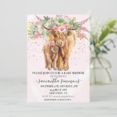 Pink Girl Floral Highland Cow Calf Baby Shower   Invitation (Standing Front)