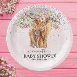 Pink Girl Floral Highland Cow Calf Baby Shower   Paper Plates<br><div class="desc">This design may be personalized in the area provided by changing the photo and/or text. Or it can be customized by clicking Personalize this Template and then choosing the click to customize further option and delete or change the color of the background, add text, change the text color or style,...</div>