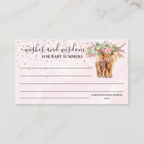 Pink Girl Floral Highland Cow Wishes Wisdom   Enclosure Card