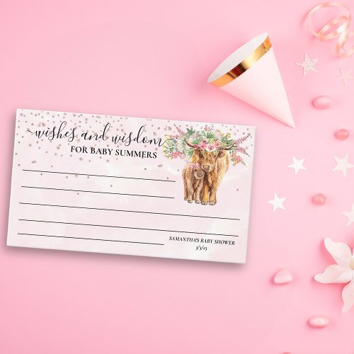 Pink Girl Floral Highland Cow Wishes Wisdom   Enclosure Card