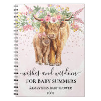 Pink Girl Floral Highland Cow Wishes Wisdom  Notebook