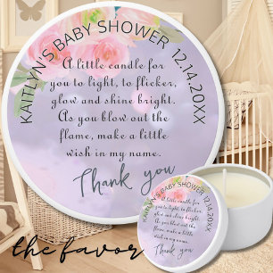 Pink Girl Floral Message Baby Shower Thank You  Mini Candle Favors