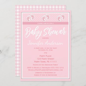 Pink Girl Footprint Baby Shower Invitation by MaggieMart at Zazzle