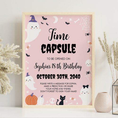 Pink Girl Ghost Birthday Time Capsule Sign