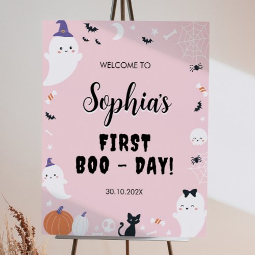 Pink Girl Ghost Birthday Welcome Sign