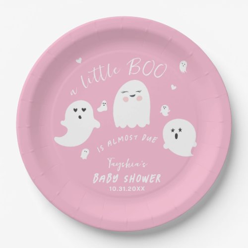 Pink Girl Ghost Little Boo Halloween Baby Shower Paper Plates