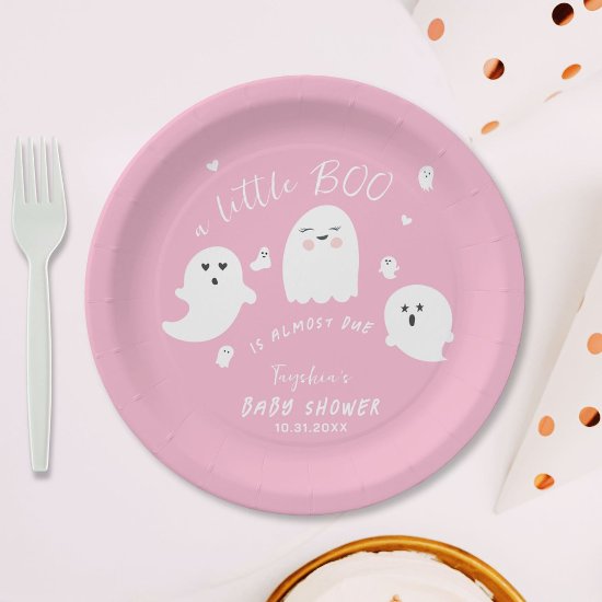 Pink Girl Ghost Little Boo Halloween Baby Shower Paper Plates