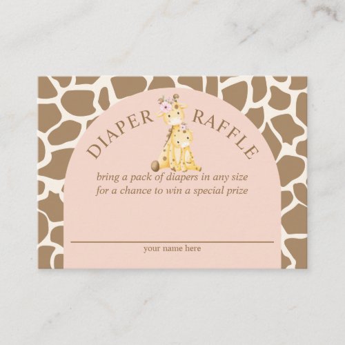 Pink Girl Giraffe Diaper Raffle Enclosure Card
