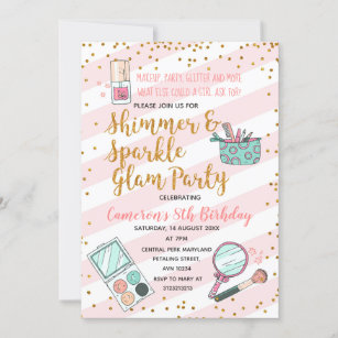 Pink girl glam makeup birthday party invitation