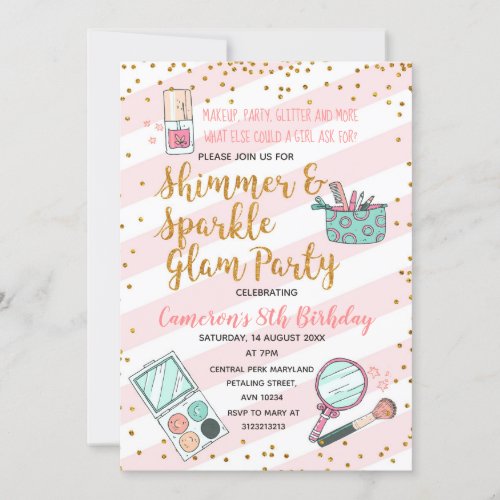 Pink girl glam makeup birthday party invitation