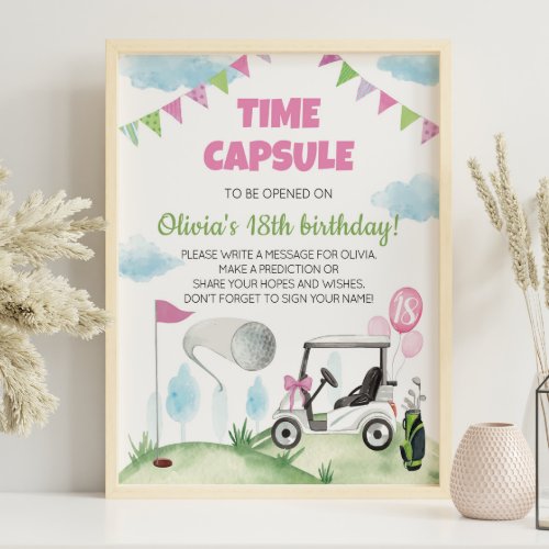 Pink Girl Golf Birthday Time Capsule Sign