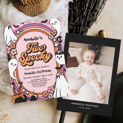 Pink Girl Halloween Photo 2nd Birthday Party Invitation