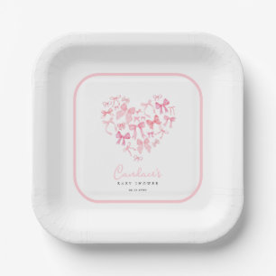 Pink Girl Heart Bow Custom Baby Shower Paper Plates