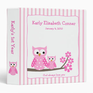 PINK Girl Hoot Owls Mom & Baby Photo Album Binder