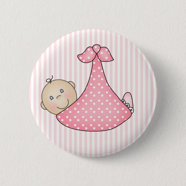 Pink Girl in Blanket Button (Front)