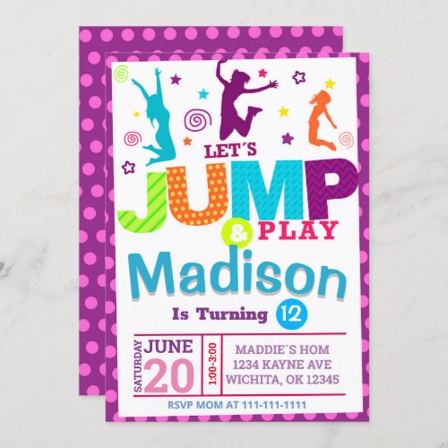 PINK GIRL JUMP PARTY BIRTHDAY INVITATION TEMPLATE