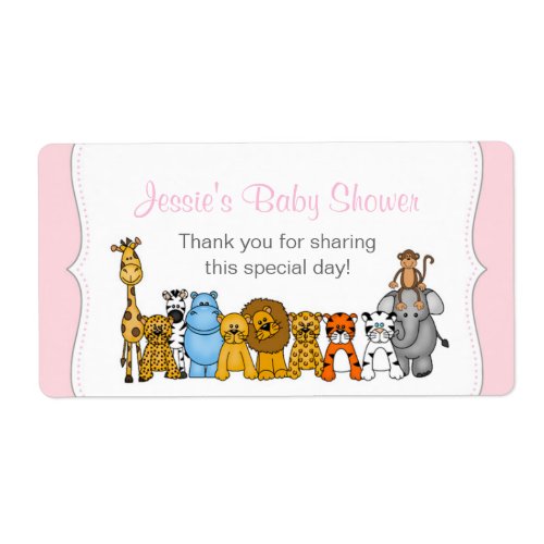 Pink Girl Jungle Animals Water Bottle Favor Label