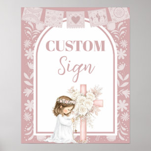 Pink Girl Kneeling Primera Comunion Poster