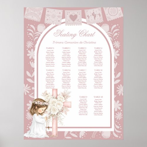 Pink Girl Kneeling Primera Comunion Poster