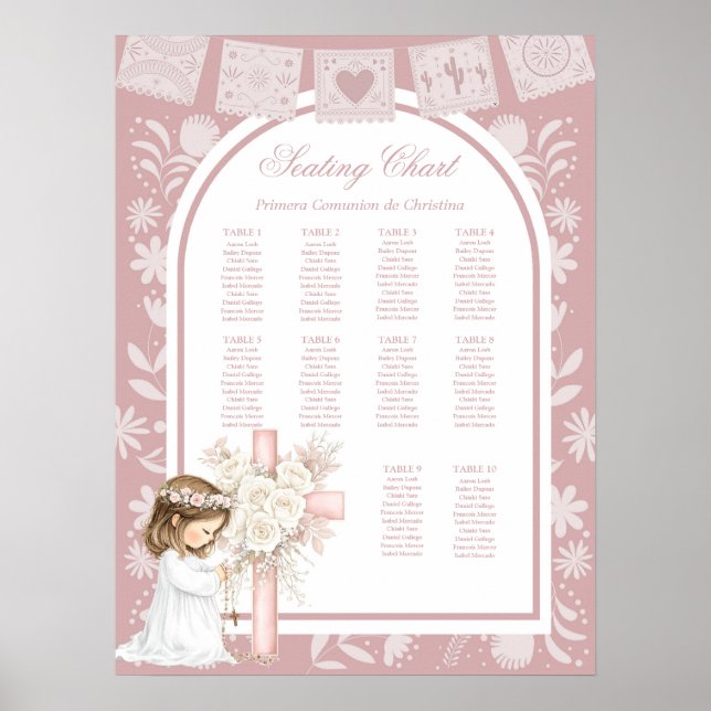 Pink Girl Kneeling Primera Comunion Poster (Front)