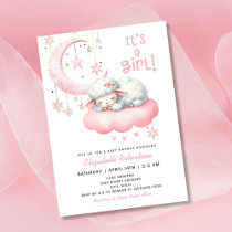 Pink Girl Little Lamb Baby Shower Invitation