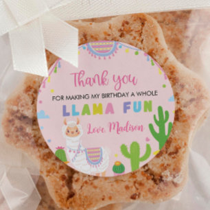 Pink Girl Llama Birthday Party Labels