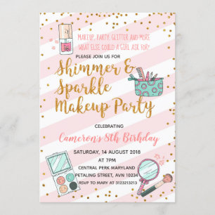Pink girl makeup birthday party invitation