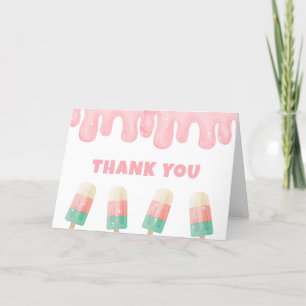 Pink Girl Melt Ice Cream Pop Baby Shower Thank You Card