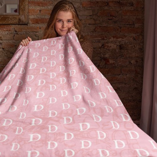 pink girl name  initial monogram pattern fleece blanket