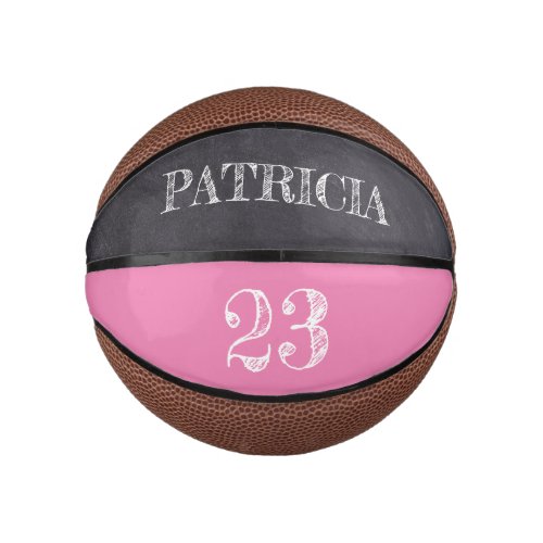 Pink Girl Name Number Chalkboard etching Mini Basketball
