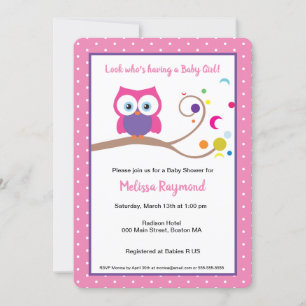 Pink Girl Owl Charming Cute Expressive Eyes  Invitation
